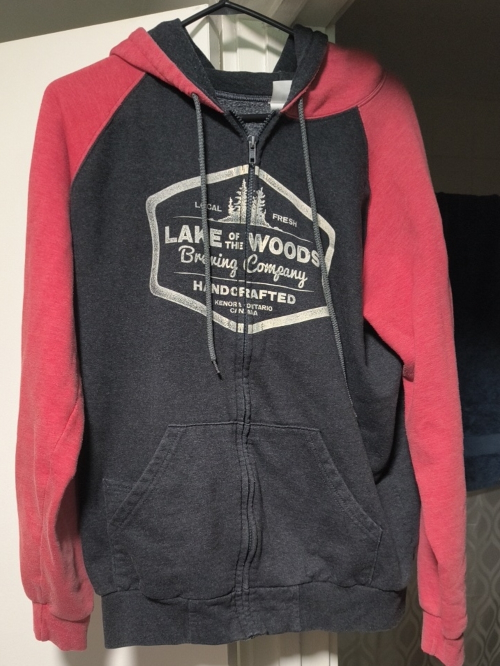 Lake Of The Woods-Zip-Up Hoodie Jacket - Dark Gray with Dusty Rose Sleeves.Large